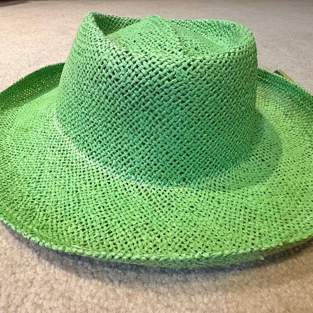 Vintage Something Special LA Women's Green Woven Paper Sun Hat Fedora Style